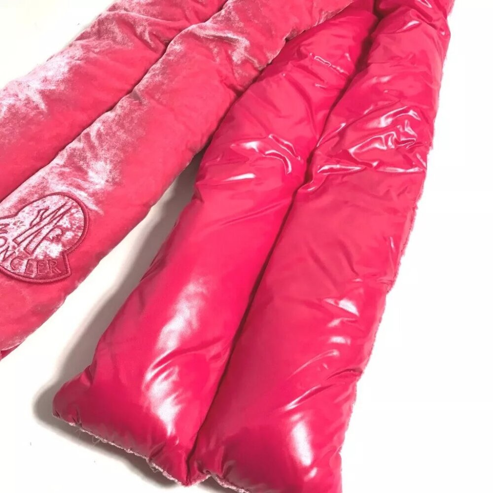MONCLER Down velor logo Scarf Rayon / silk pink Unused - Picture 3 of 8